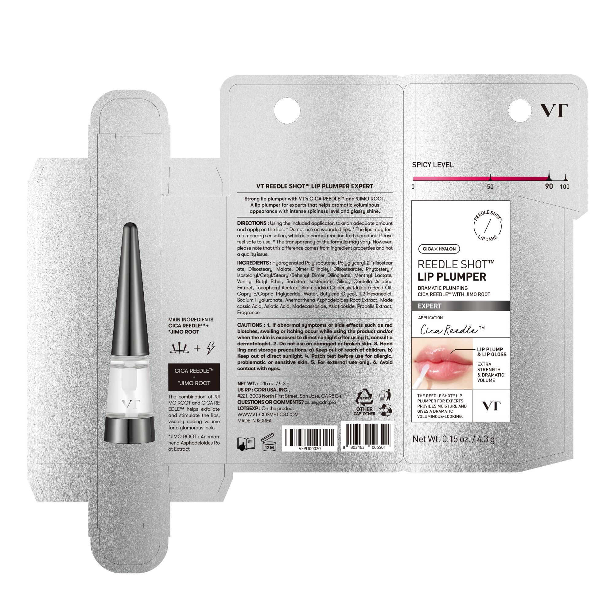 VTCOSMETICS Reedle Shot Lip Plumper, 0.15 oz (4.3 g), Moisturizing, Transparent, Lip Gloss, Fragrance-free, Korean Cosmetics (Expert) - TrustMedUSA