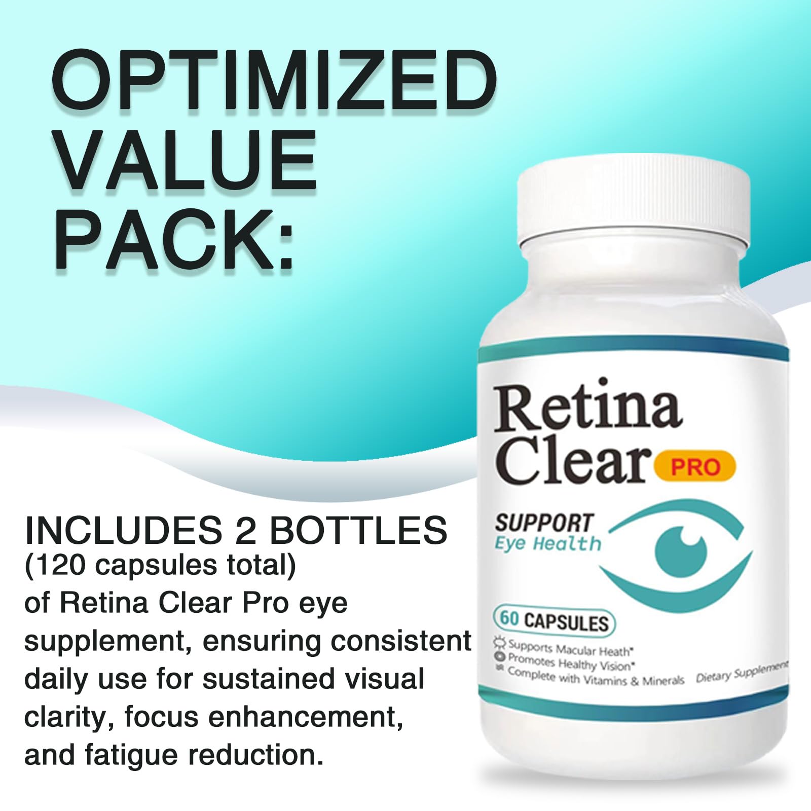 Vunexo Retina Clear Pro Eye Health Support Supplement, with Minerals and Vitamins, Lutein and Bilberry Extract Supports Visual Clarity, Eye Fatigue Relief & Focus（2PCS - TrustMedUSA