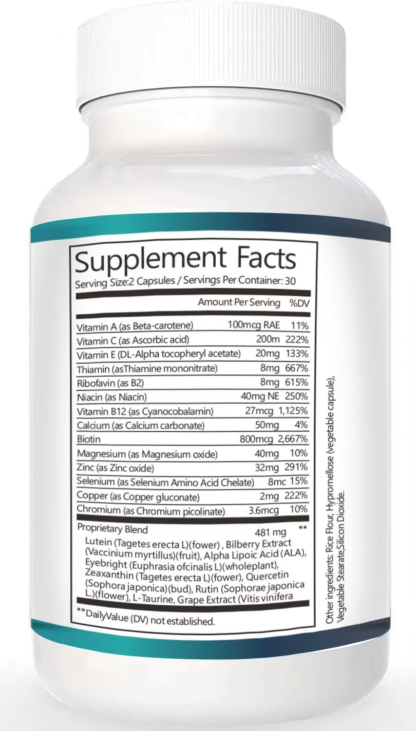 Vunexo Retina Clear Pro Eye Health Support Supplement, with Minerals and Vitamins, Lutein and Bilberry Extract Supports Visual Clarity, Eye Fatigue Relief & Focus（2PCS - TrustMedUSA