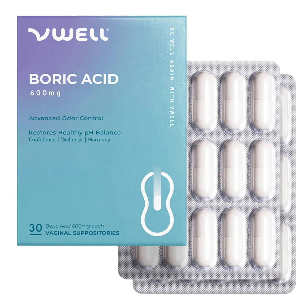 VWELL Boric Acid Vaginal Suppositories - Homeopathic Solution Maintains and Balances Healthy Vaginal pH & Microbiome Intimacy - Doctors Recommended (One Size, 30, Count) - TrustMedUSA