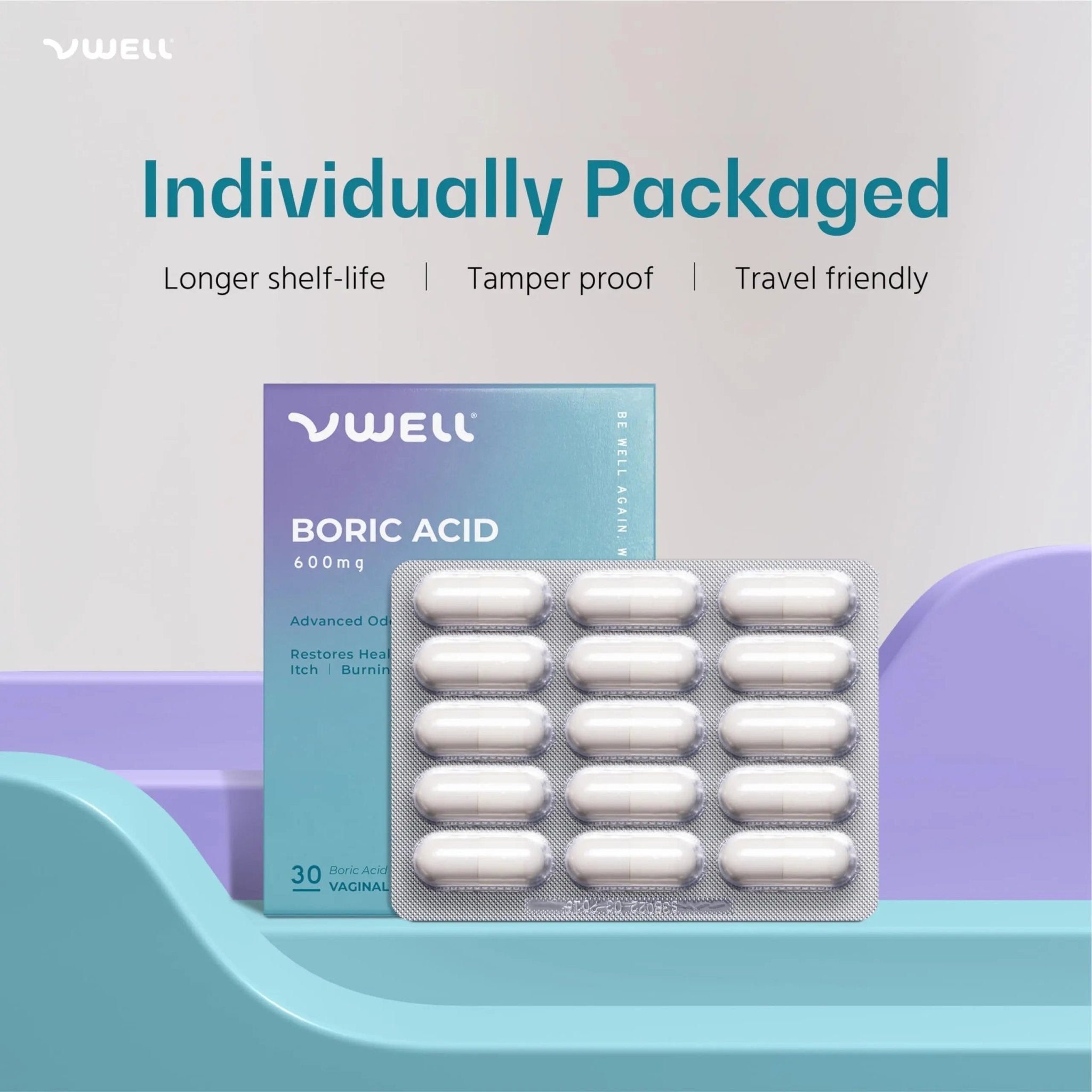 VWELL Boric Acid Vaginal Suppositories - Homeopathic Solution Maintains and Balances Healthy Vaginal pH & Microbiome Intimacy - Doctors Recommended (One Size, 30, Count) - TrustMedUSA