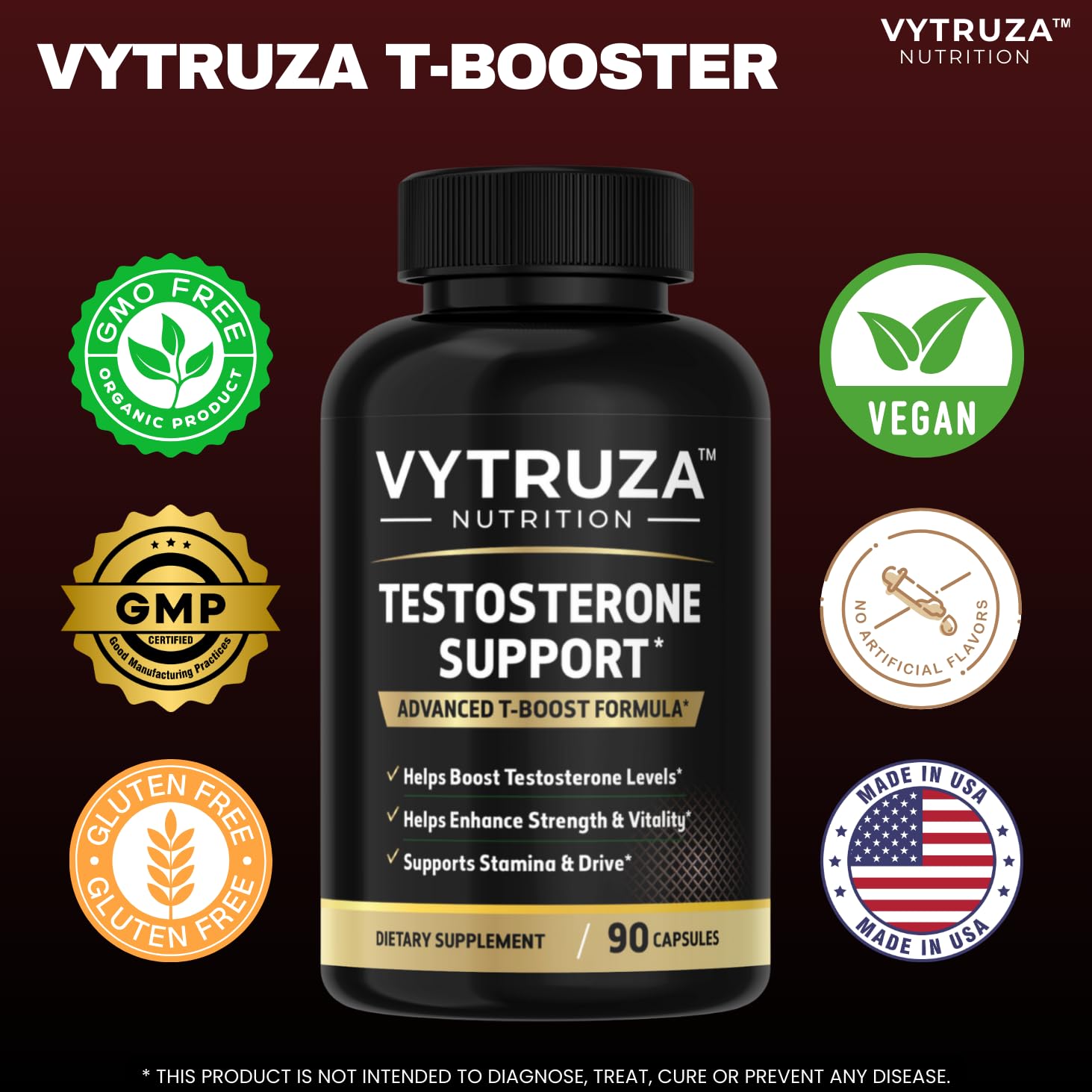 VYTRUZA Nutrition Advanced T-Boost Formula Test Support Capsules, Premium Ingredients, Energy, Strength Support Supplement for Men, 90 Capsules - TrustMedUSA