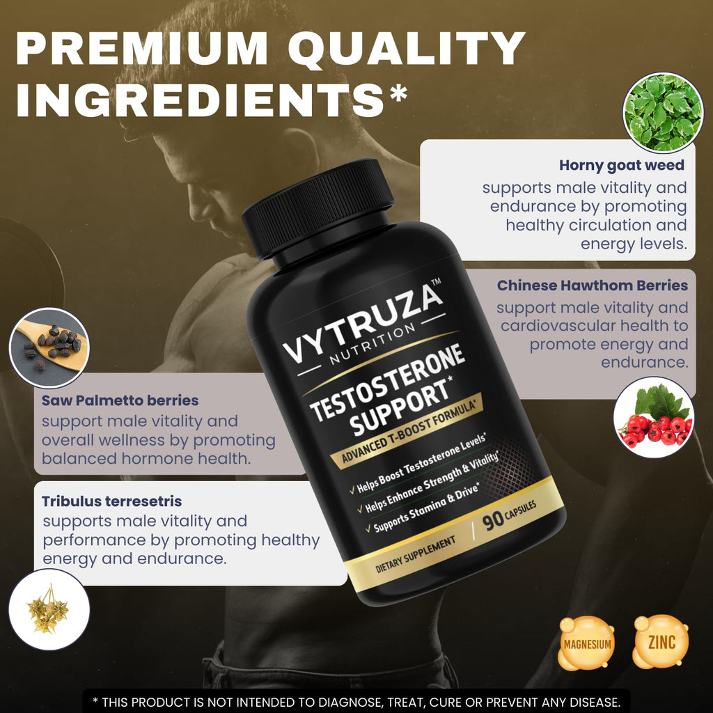 VYTRUZA Nutrition Advanced T-Boost Formula Test Support Capsules, Premium Ingredients, Energy, Strength Support Supplement for Men, 90 Capsules - TrustMedUSA