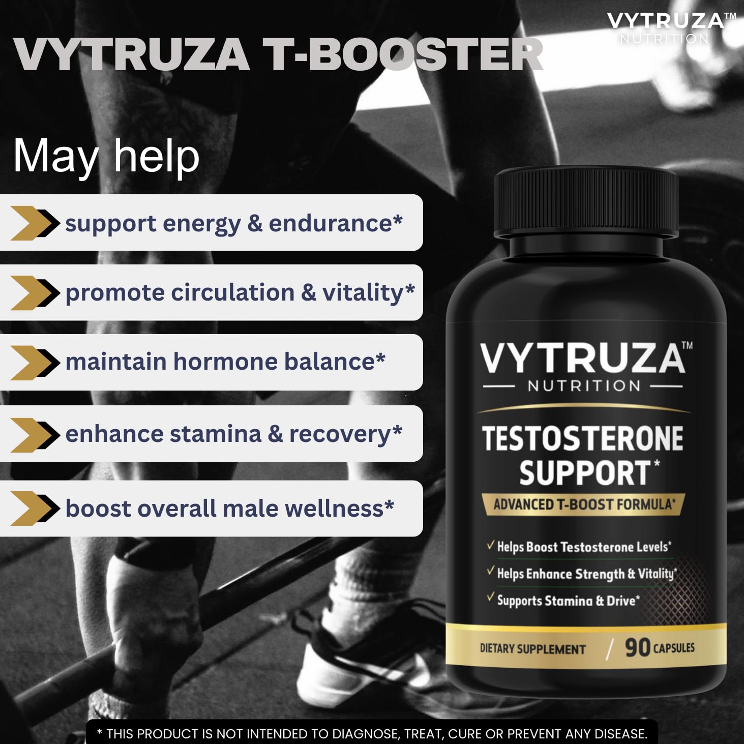 VYTRUZA Nutrition Advanced T-Boost Formula Test Support Capsules, Premium Ingredients, Energy, Strength Support Supplement for Men, 90 Capsules - TrustMedUSA