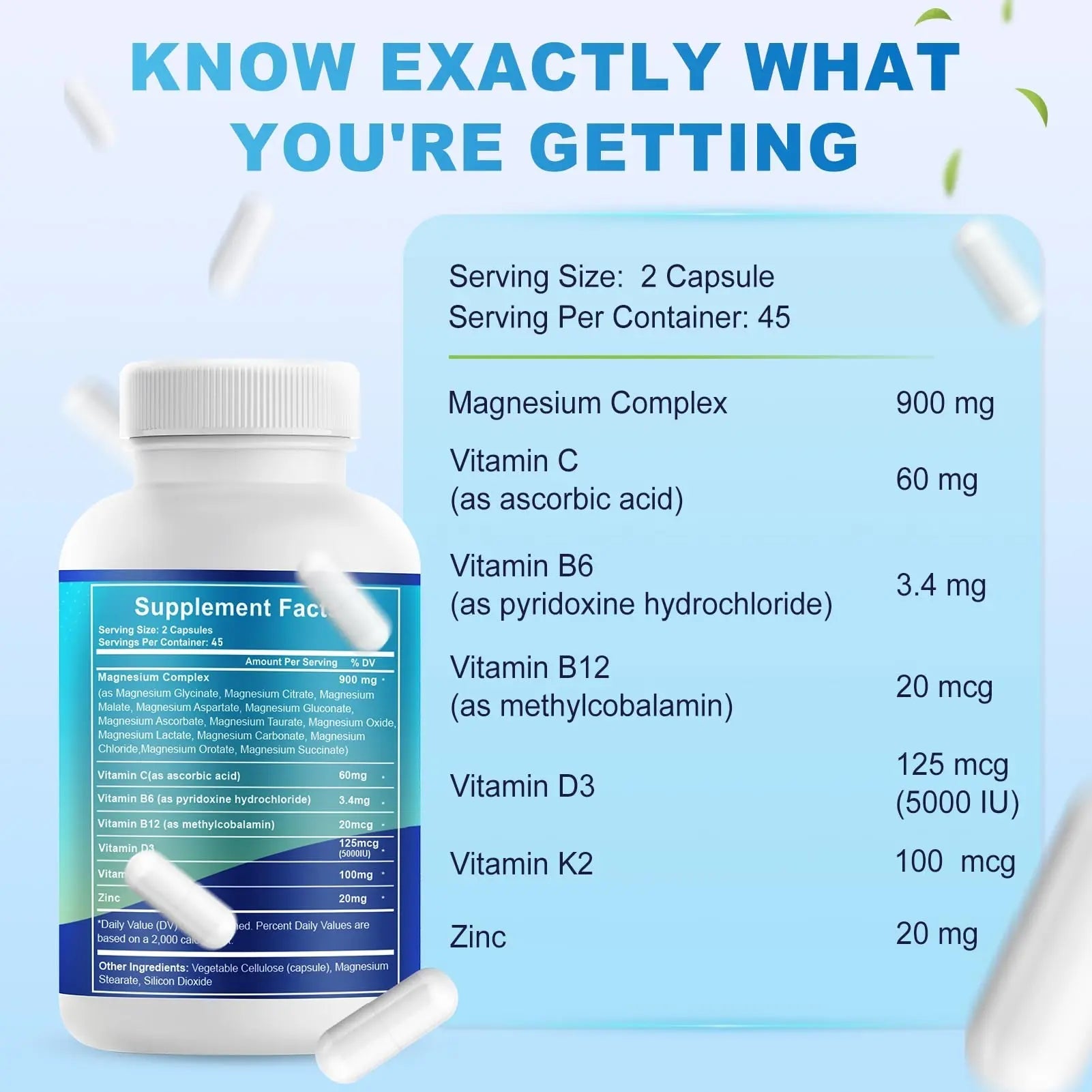 VYXION Magnesium Complex 900mg per Serving – High Absorption Magnesium Glycinate with Vitamin D3 K2 Zinc & B Vitamins – Sleep, Calm, Muscle & Nerve Support – 90 Capsules - TrustMedUSA