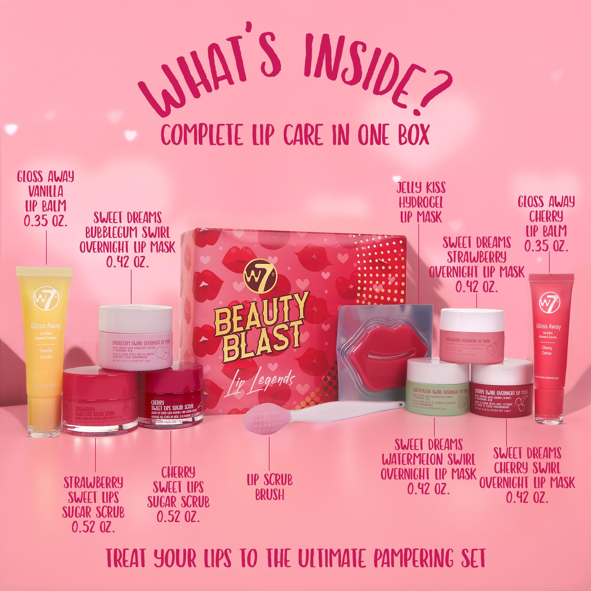 W7 Beauty Blast Lip Legends Sweet Dreams Lip Care Set - Lip Masks, Scrubs, Balms and More – Exclusive W7 Sweet Dreams Flavors Included - TrustMedUSA