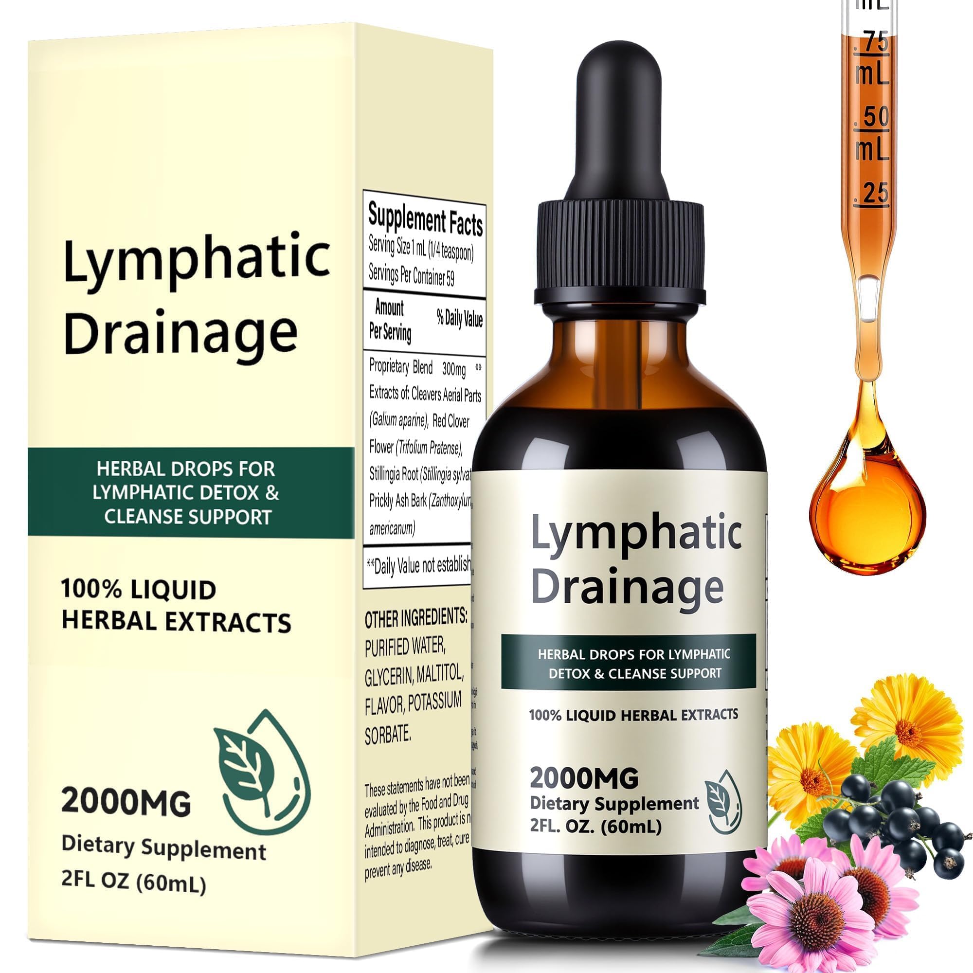 Wacipek Organic Lymphatic Drainage Drops, Lymphatic Drainage Supplement for Healthy Lymph Circulation, Reduce Bloating & Support Detox, Alcohol-Free Liquid Blend, 2 Fl Oz(60ml) - Maple Wellness Supplements
