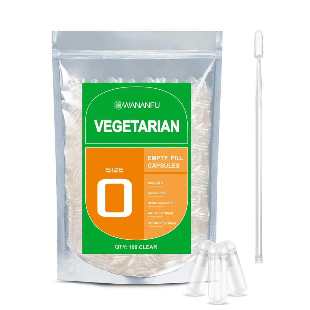 wananfu Size 0 Empty Capsules Vegetarian (100 Count) Bundle with Micro Lab Spoon, Clear Fillable Veggie Pill Capsules Size 0 for Making Your Own Supplements - TrustMedUSA