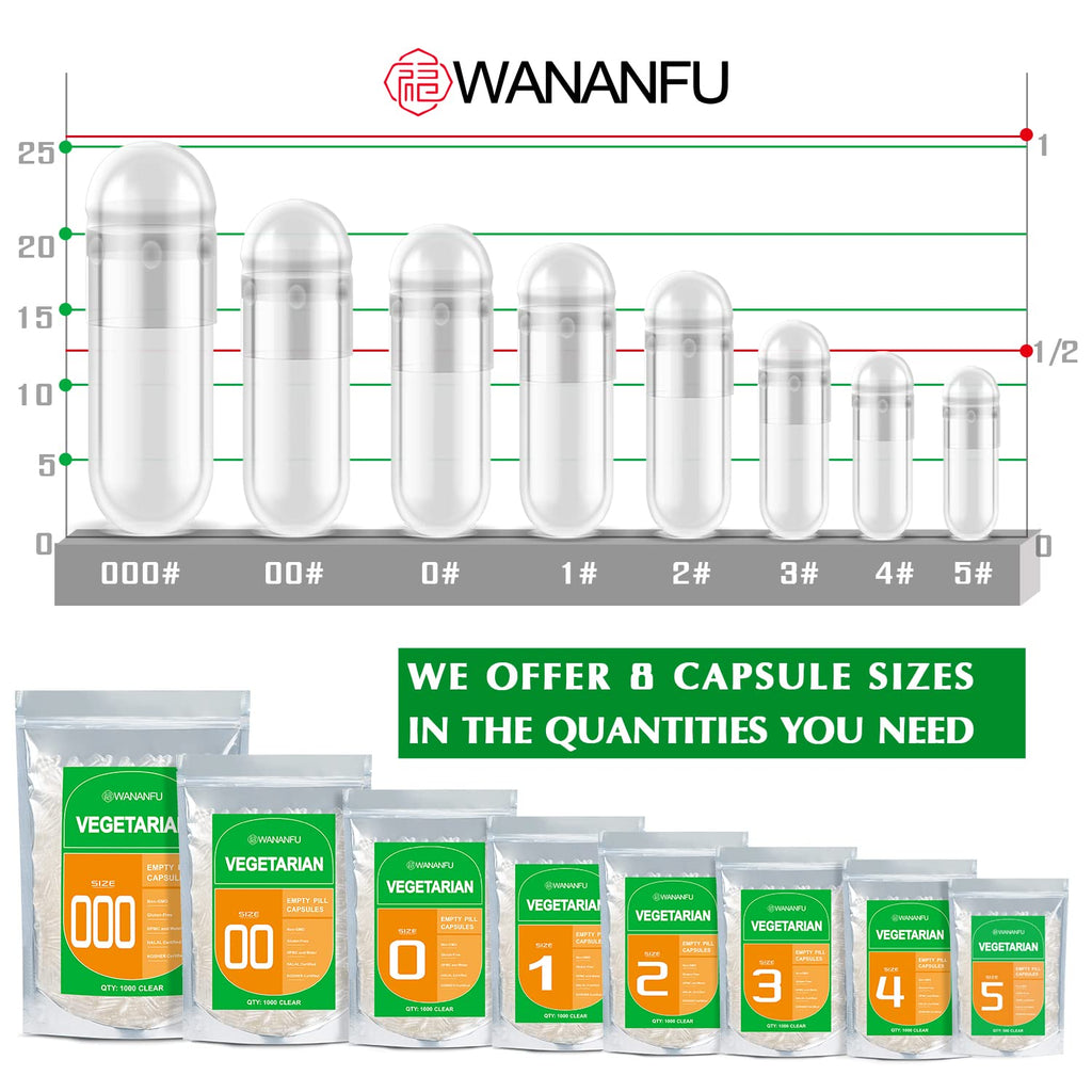 wananfu Size 0 Empty Capsules Vegetarian (100 Count) Bundle with Micro Lab Spoon, Clear Fillable Veggie Pill Capsules Size 0 for Making Your Own Supplements - TrustMedUSA