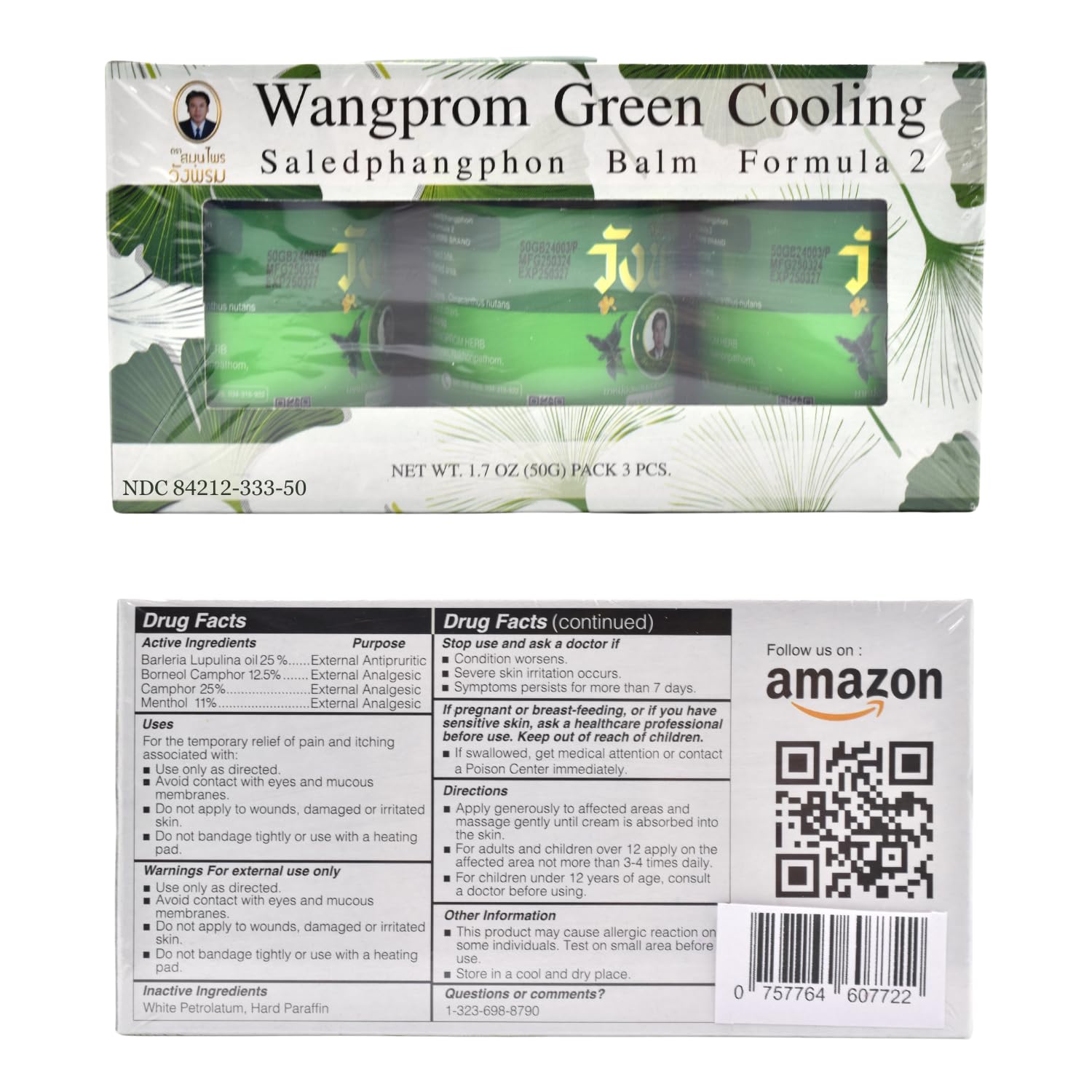Wang Prom Herbal Balm 50g (Pack of 3) (Green) - TrustMedUSA