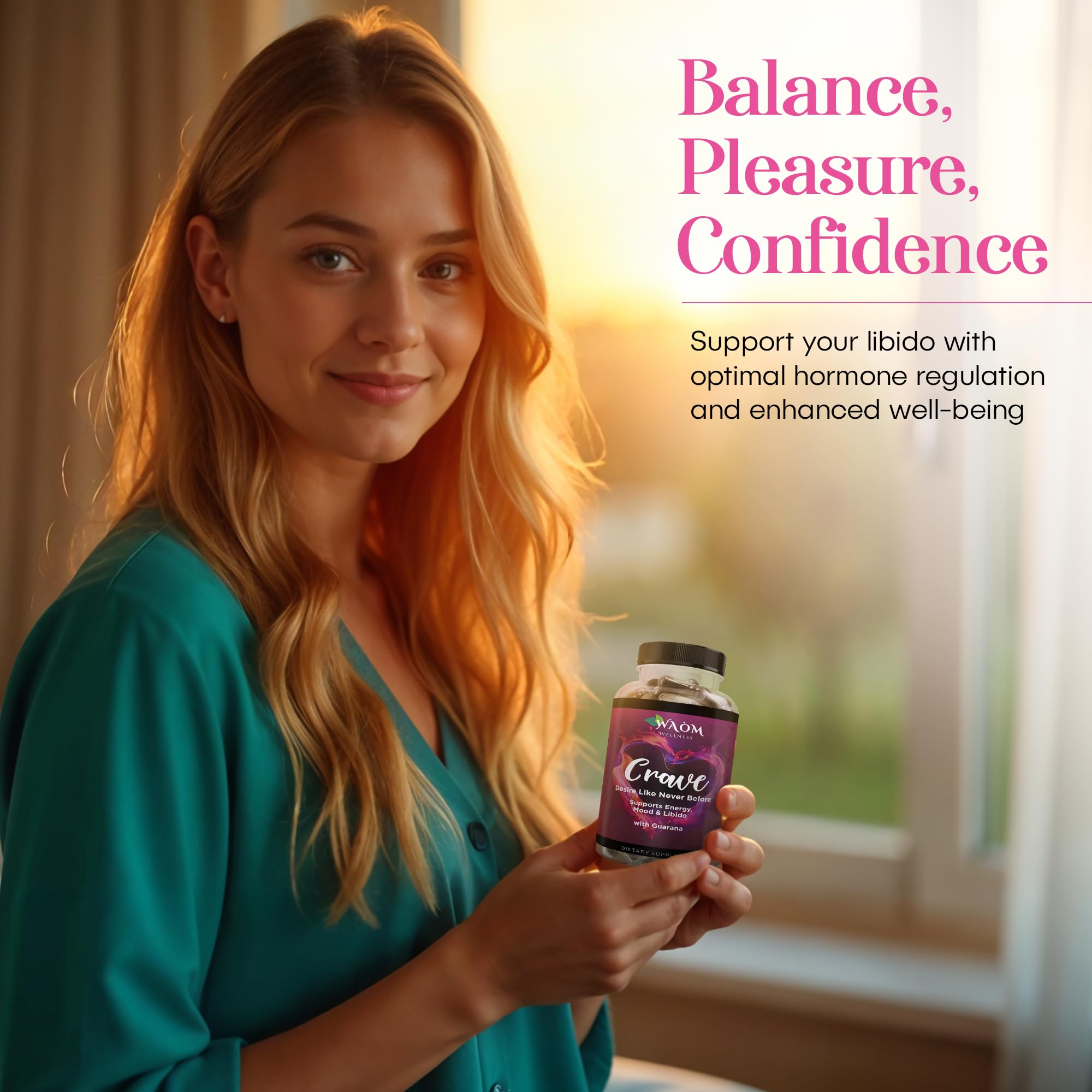 Waòm Wellness Crave – Women’s Desire Booster with Maca, Ashwagandha & L-Theanine – Natural Energy, Mood & Hormone Balance Support – 60 Vegan Capsules - TrustMedUSA