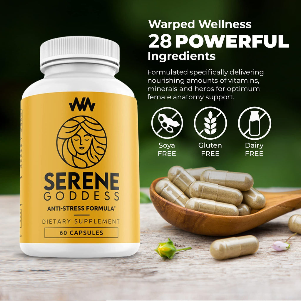 Warped Wellness Womens Supplement That Boosts Mood, Helps Relax The Mind & Body, Relieves Tension & Worries| Magnolia Bark for Female Specific Help| Serene Goddess | Vitamin Helps Boost Mood - TrustMedUSA