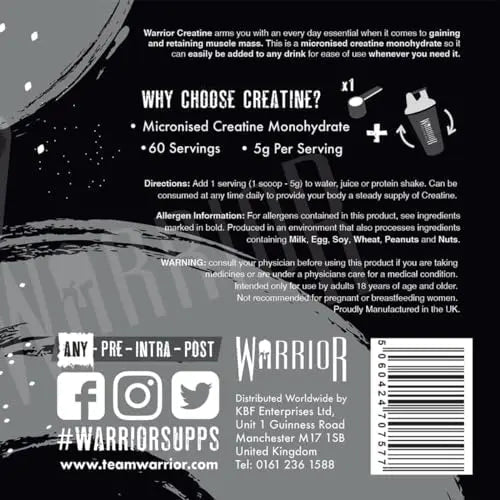 Warrior Creatine Monohydrate Powder – 300g – Micronised for Easy Mixing - TrustMedUSA