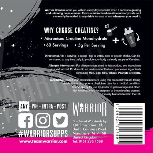 Warrior Creatine Monohydrate Powder – 300g – Micronised for Easy Mixing and Consumpti - TrustMedUSA