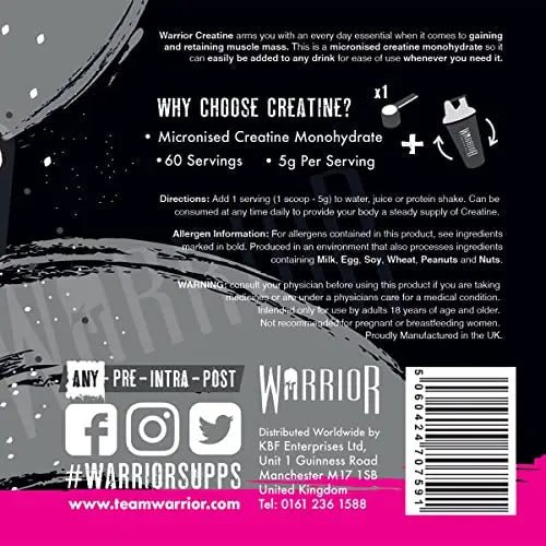 Warrior Creatine Monohydrate Powder – 300g – Micronised for Easy Mixing and Consumpti - TrustMedUSA