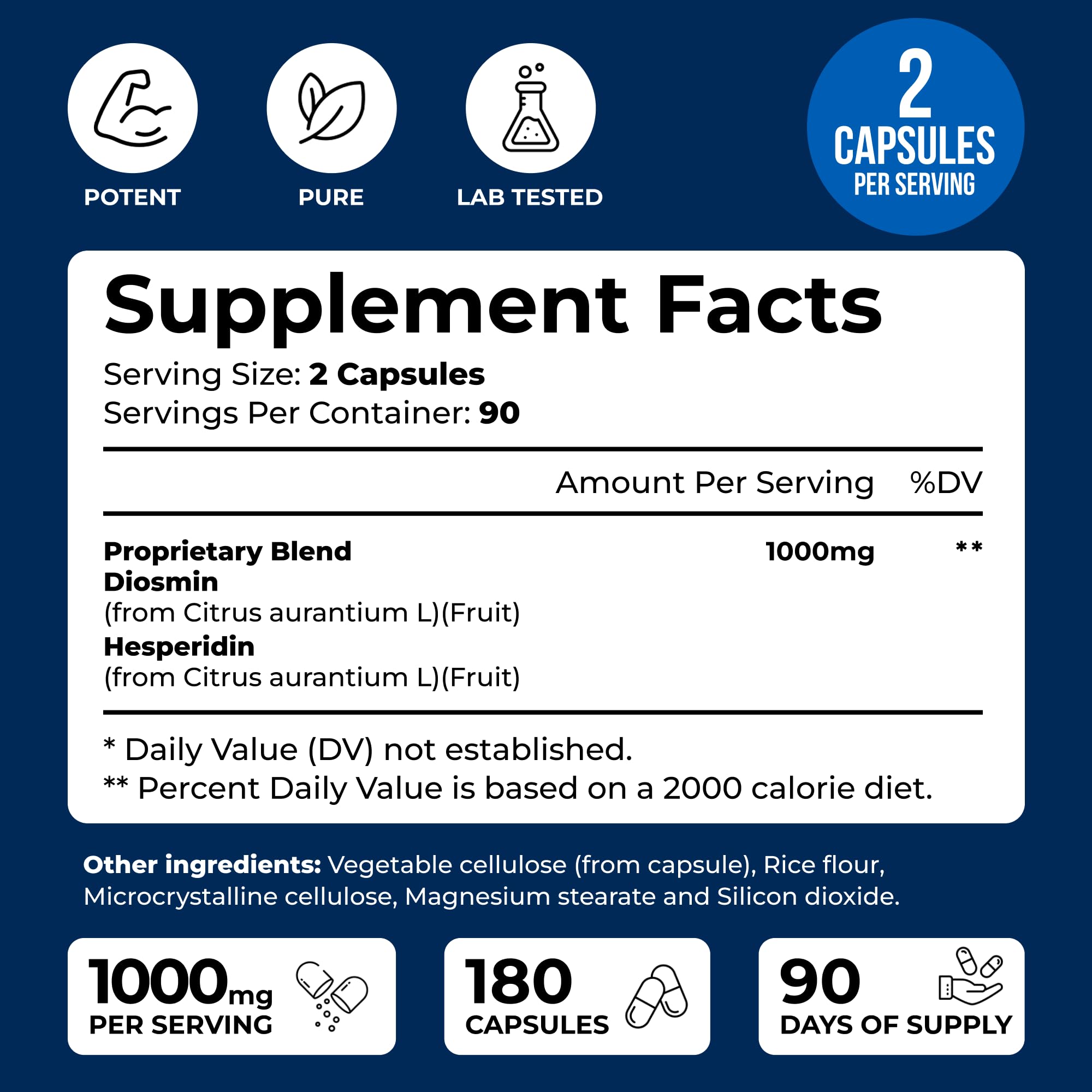 We Like Vitamins Diosmin Hesperidin 1000mg – 180 Capsules – 90 Day Supply - Diosmin and Hesperidin Supplement – Helps to Support Healthy Circulation, - TrustMedUSA