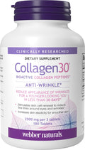 Webber Naturals Collagen30 Anti-Wrinkle, 2,500mg of Bioactive Collagen Peptides Per Serving (3 Tablets), 180 Tablets, Helps Reduce Deep Wrinkles, Fine Lines, Non GMO, Dairy, Gluten Free - Maple Wellness Supplements