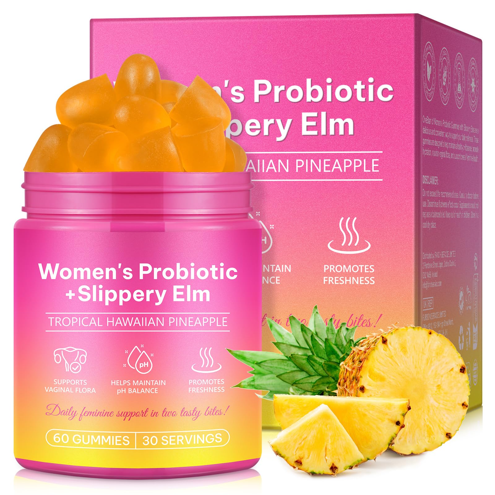 WeiWeiLa Feminine Probiotics Gummies for Women Probiotic Gummies with Slippery Elm | Natural Pineapple Flavor | Supports Feminine pH Balance & Comfort | 60 Vegan Gummie for Daily Wellness - TrustMedUSA