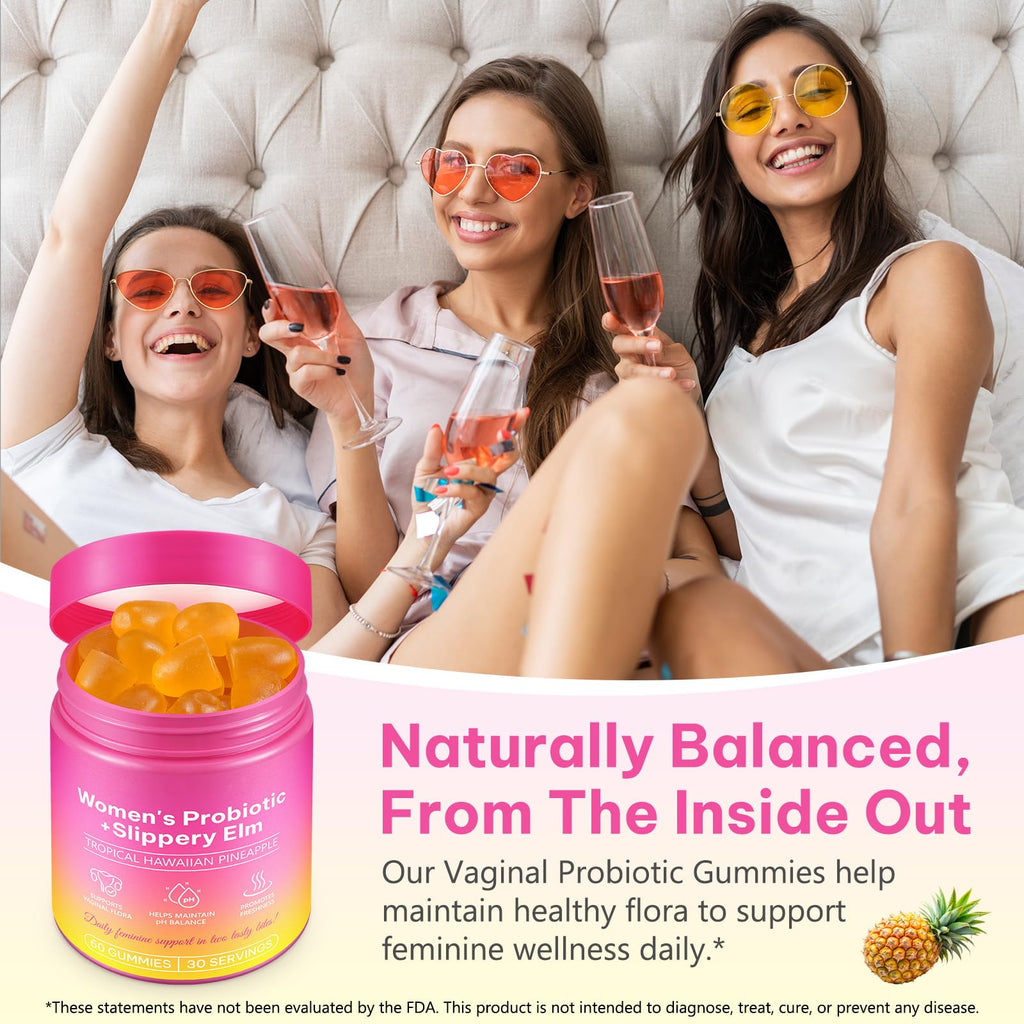 WeiWeiLa Feminine Probiotics Gummies for Women Probiotic Gummies with Slippery Elm | Natural Pineapple Flavor | Supports Feminine pH Balance & Comfort | 60 Vegan Gummie for Daily Wellness - TrustMedUSA