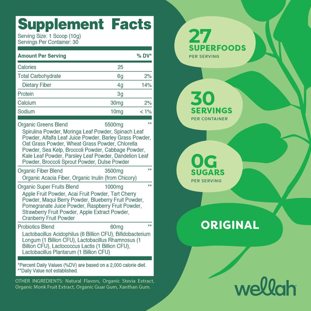 Wellah Leaf, Laugh, Love Super Greens Powder (Unflavored) 30 Servings - Superfood Supplement Drink Mix - TrustMedUSA