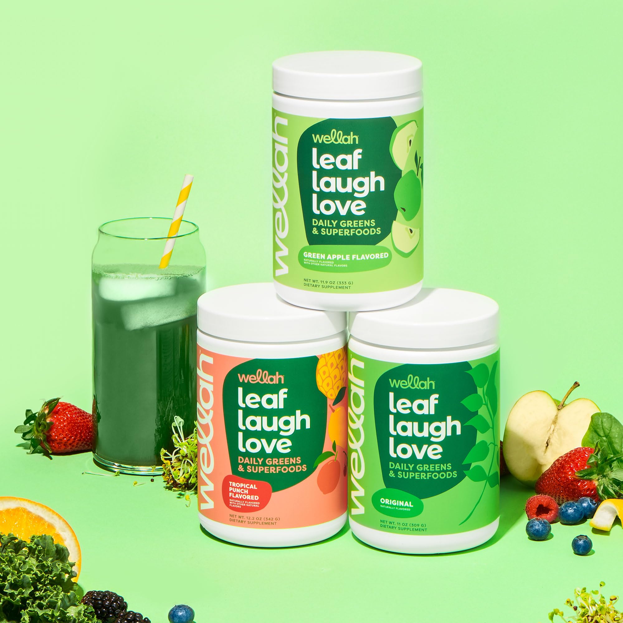 Wellah Leaf, Laugh, Love Super Greens Powder (Unflavored) 30 Servings - Superfood Supplement Drink Mix - TrustMedUSA