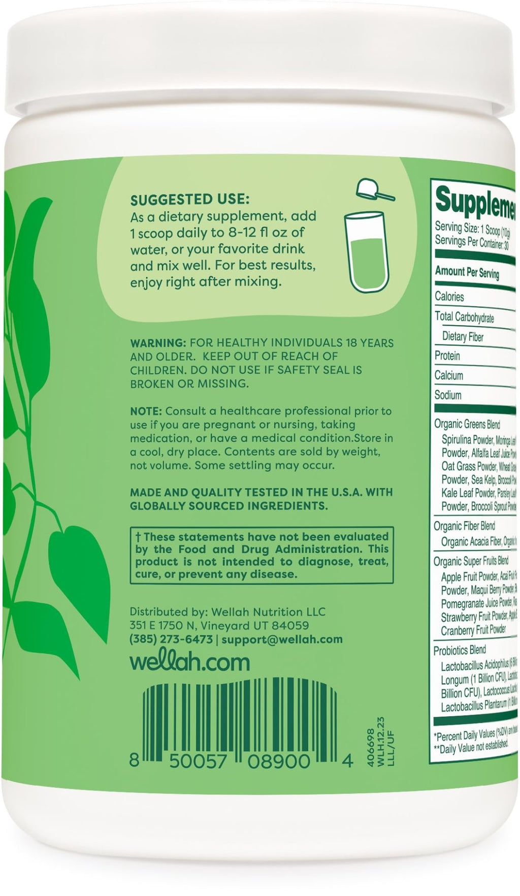 Wellah Leaf, Laugh, Love Super Greens Powder (Unflavored) 30 Servings - Superfood Supplement Drink Mix - TrustMedUSA