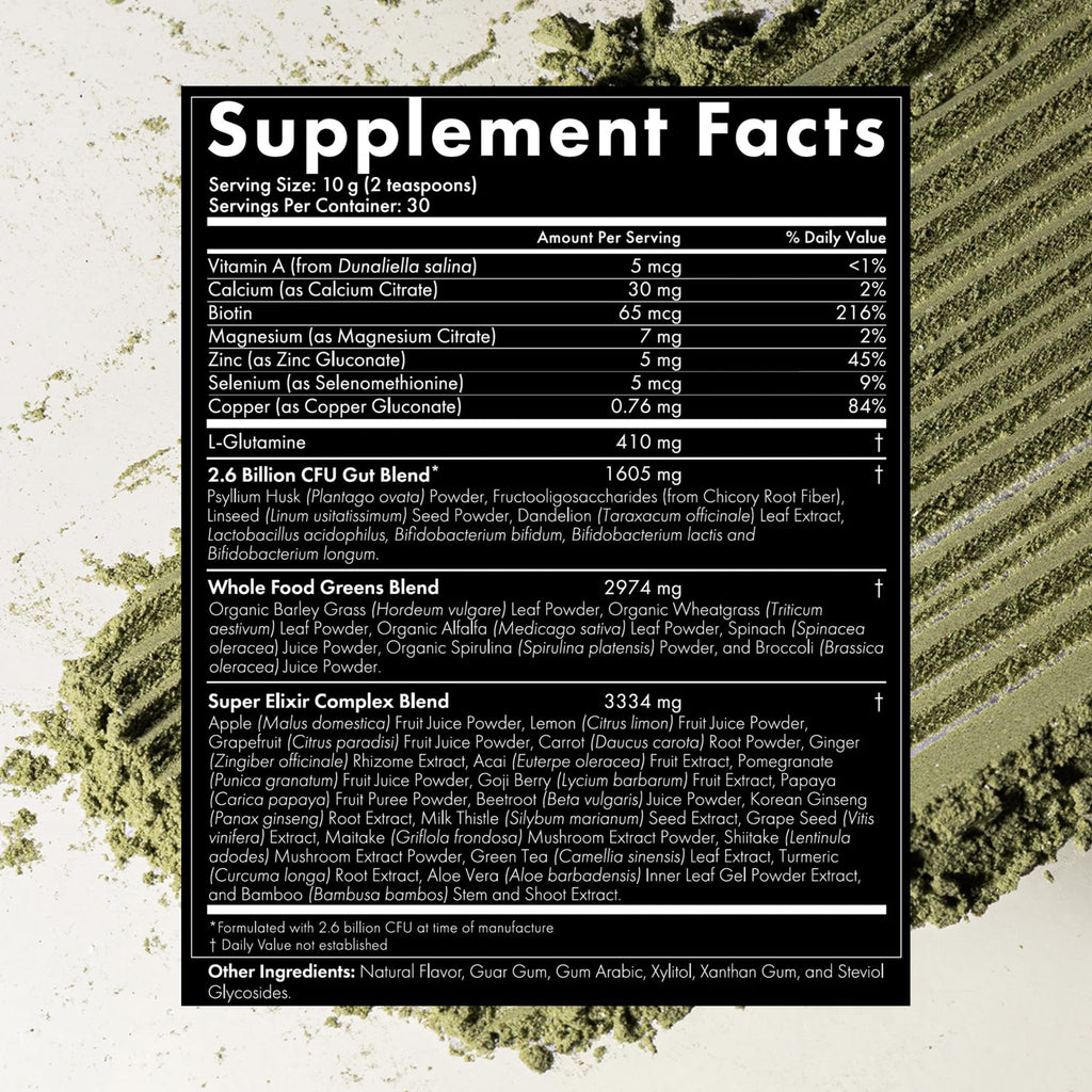 WelleCo The Super Elixir Daily Greens Powder, Probiotic Drink Mix with Whole Foods, Gluten Free, Vegan Gut Health Powder, Energy, Immunity, Healthy Skin, Hair & Nails (300g, Lemon Ginger) - TrustMedUSA