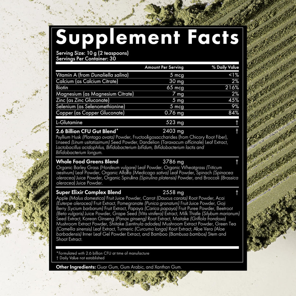 WelleCo The Super Elixir, Daily Greens Powder with Probiotics, Superfoods & Whole Foods, Unflavored Drink Mix for Gut Health, Immunity, Energy, Skin & Hair, 10.5oz Jar - TrustMedUSA