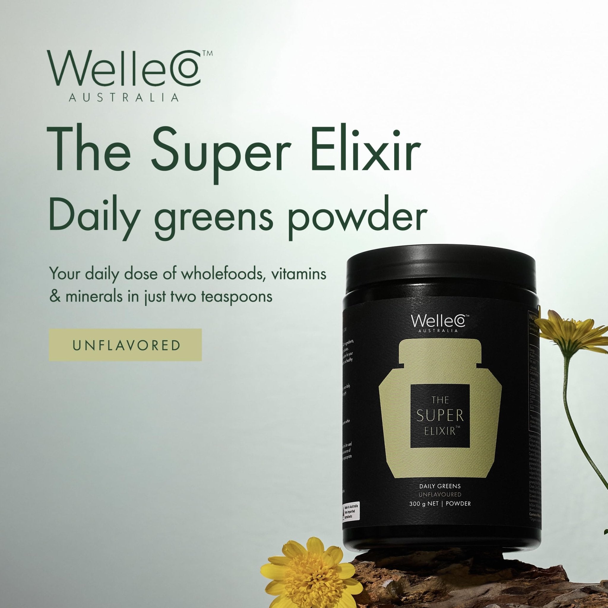 WelleCo The Super Elixir, Daily Greens Powder with Probiotics, Superfoods & Whole Foods, Unflavored Drink Mix for Gut Health, Immunity, Energy, Skin & Hair, 10.5oz Jar - TrustMedUSA