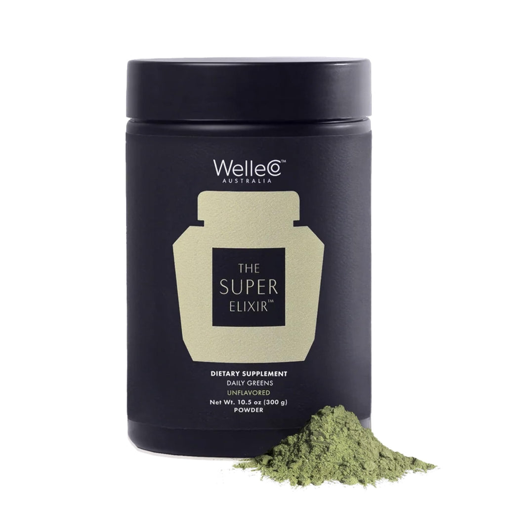 WelleCo The Super Elixir, Daily Greens Powder with Probiotics, Superfoods & Whole Foods, Unflavored Drink Mix for Gut Health, Immunity, Energy, Skin & Hair, 10.5oz Jar - TrustMedUSA