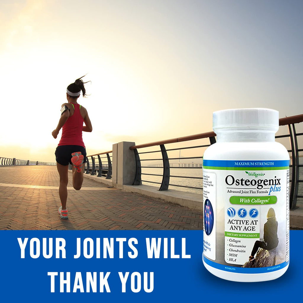Wellgenix Osteogenix Advanced Joint Flex Formula (90 Ct) - Knee Supplement with Collagen II, Glucosamine, Chondroitin, MSM & HLA - Lubrication & Discomfort Support Tablets for Men & Women - TrustMedUSA