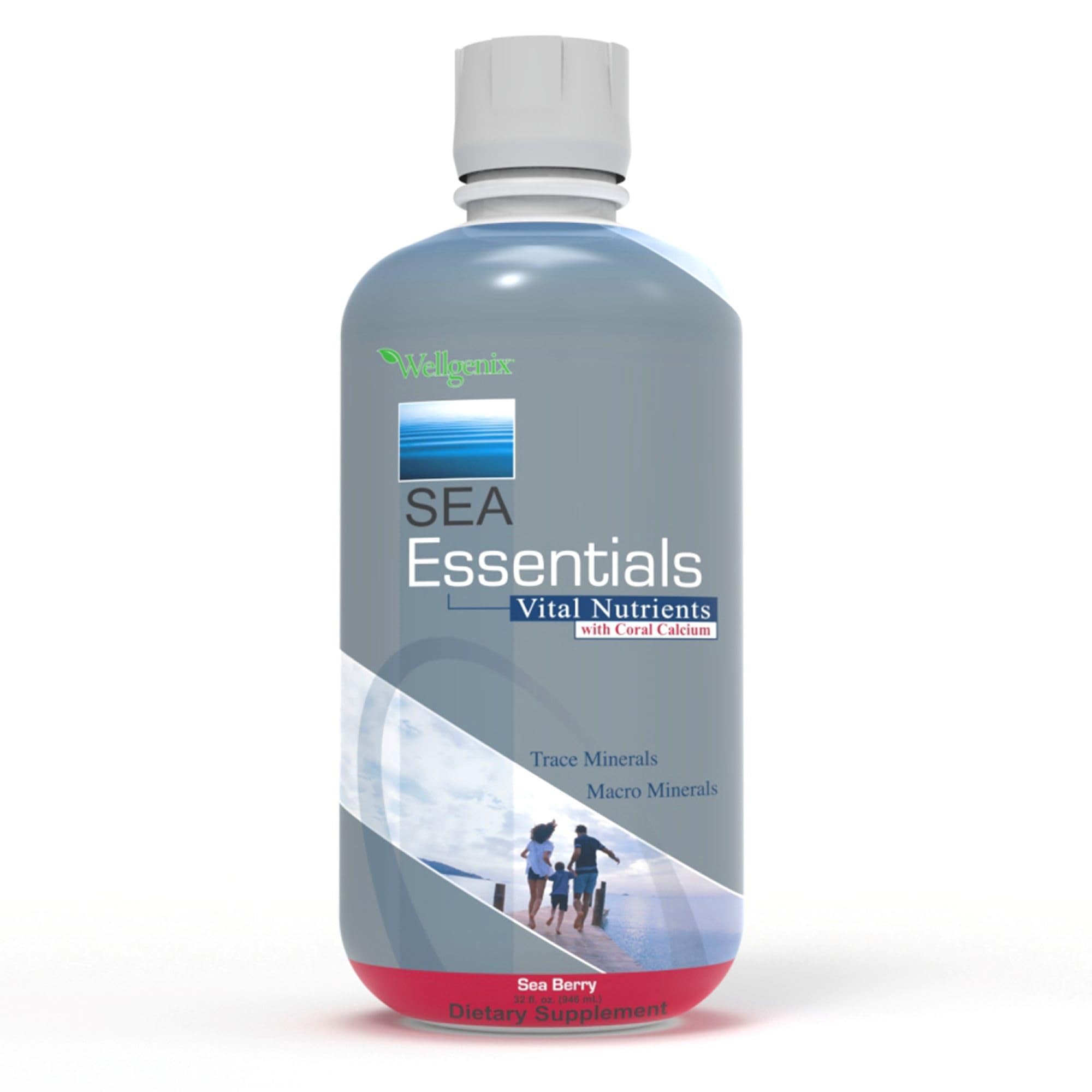 Wellgenix Sea Essentials Liquid Mineral Dietary Supplement with Trace and Macro Minerals and Coral Calcium – Sea Berry Flavor – 32 fl oz - TrustMedUSA