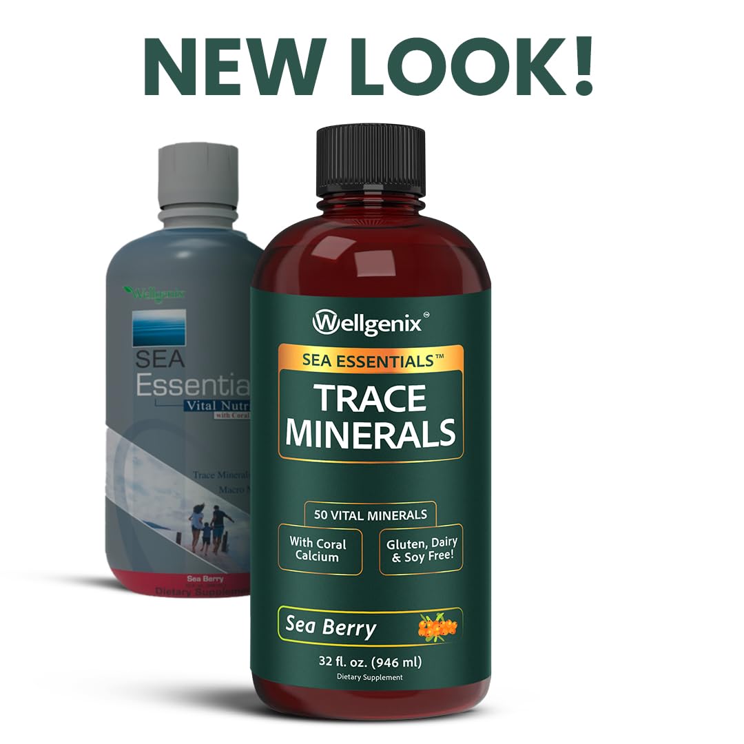 Wellgenix Sea Essentials Liquid Mineral Dietary Supplement with Trace and Macro Minerals and Coral Calcium – Sea Berry Flavor – 32 fl oz - TrustMedUSA