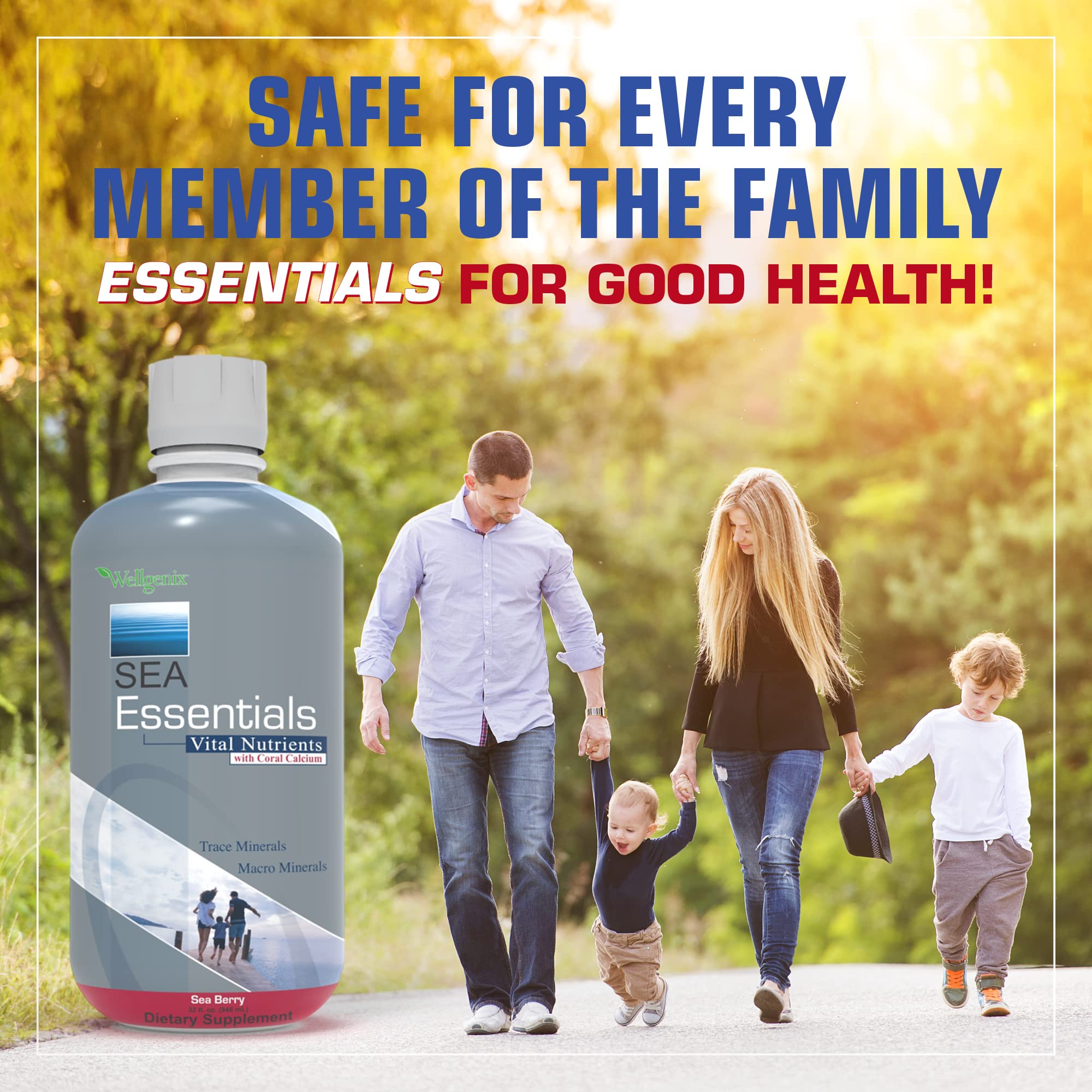 Wellgenix Sea Essentials Liquid Mineral Dietary Supplement with Trace and Macro Minerals and Coral Calcium – Sea Berry Flavor – 32 fl oz - TrustMedUSA
