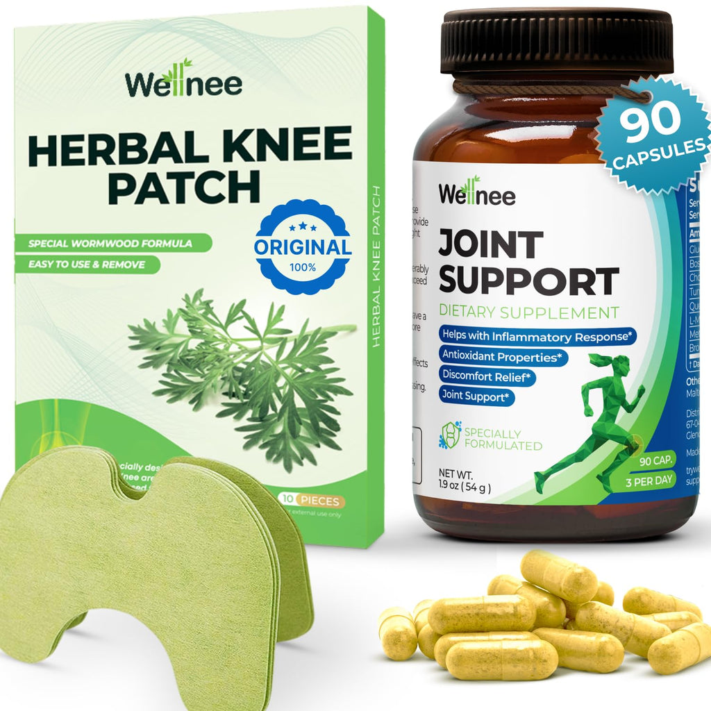Wellnee Knee & Joint Wellness Bundle – Herbal Patches (10 pcs) & Support Capsules (90 servings) - TrustMedUSA