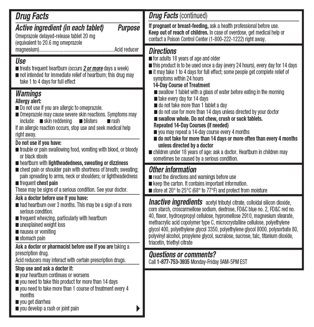 Wellness Basics Omeprazole 20mg Delayed Release | Acid Reducer | 42 Count | Tablet | Treats Frequent Heartburn (Wildberry) - Maple Wellness Supplements