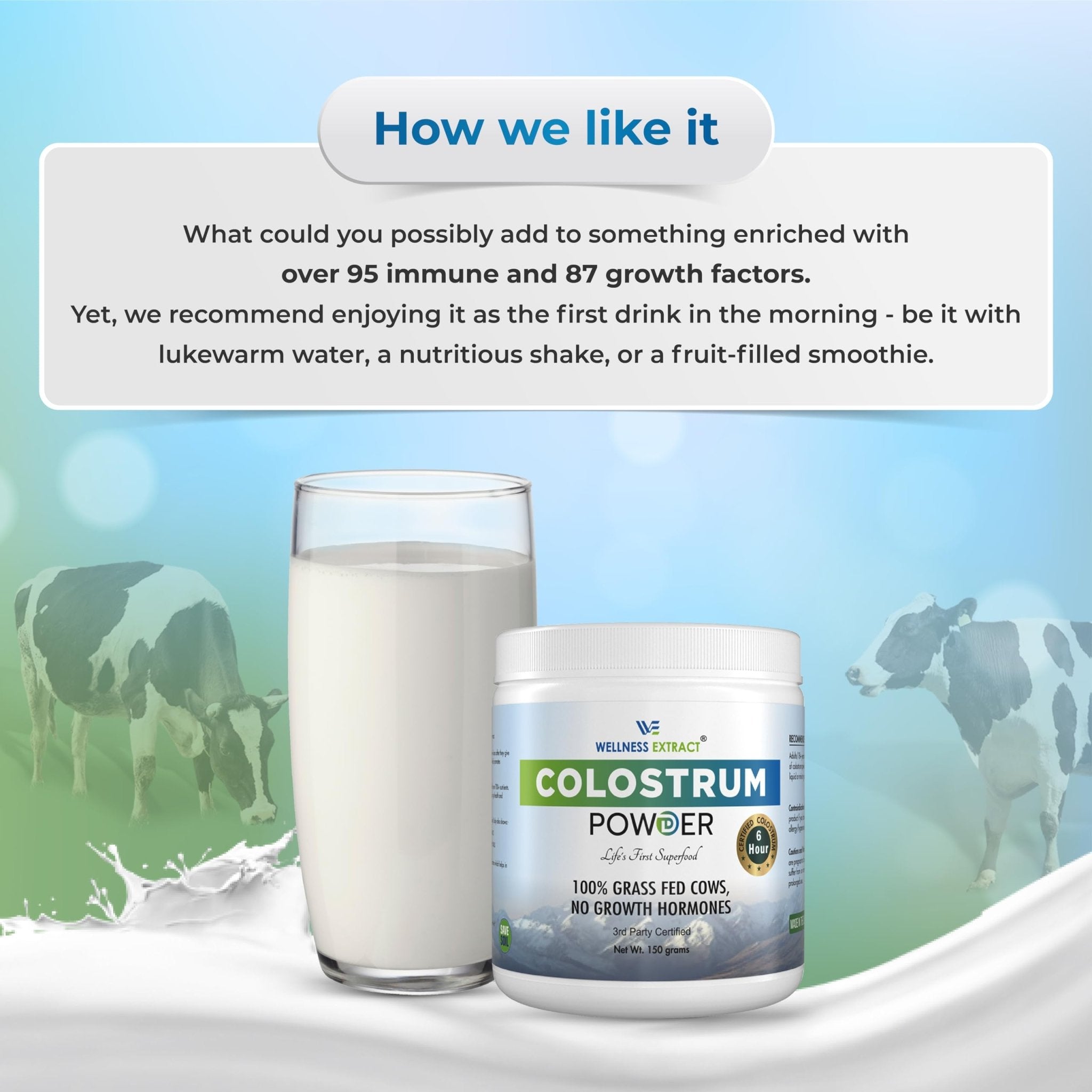 WELLNESS EXTRACT Bovine Colostrum Powder Rich in Protein & Lactoferrin- The True Certified Supplement for Immune Support, Gut Health, Muscle Growth - 150g - TrustMedUSA