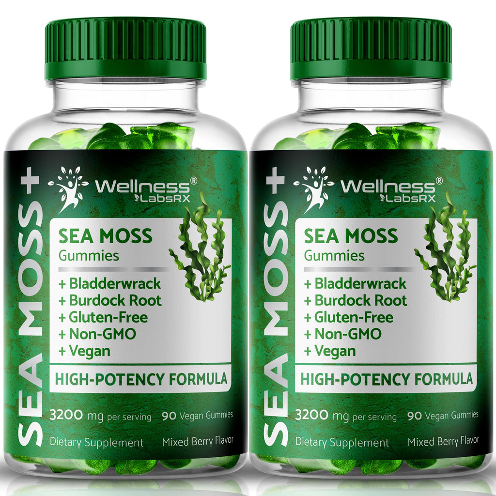WELLNESS LABSRX Sea Moss Gummies, 3200mg Irish Sea Moss Mixed Berry Flavor with Maximum Potency Bladderwrack and Burdock Root - Supports Skin, Energy and Immunity - 180 Count - TrustMedUSA
