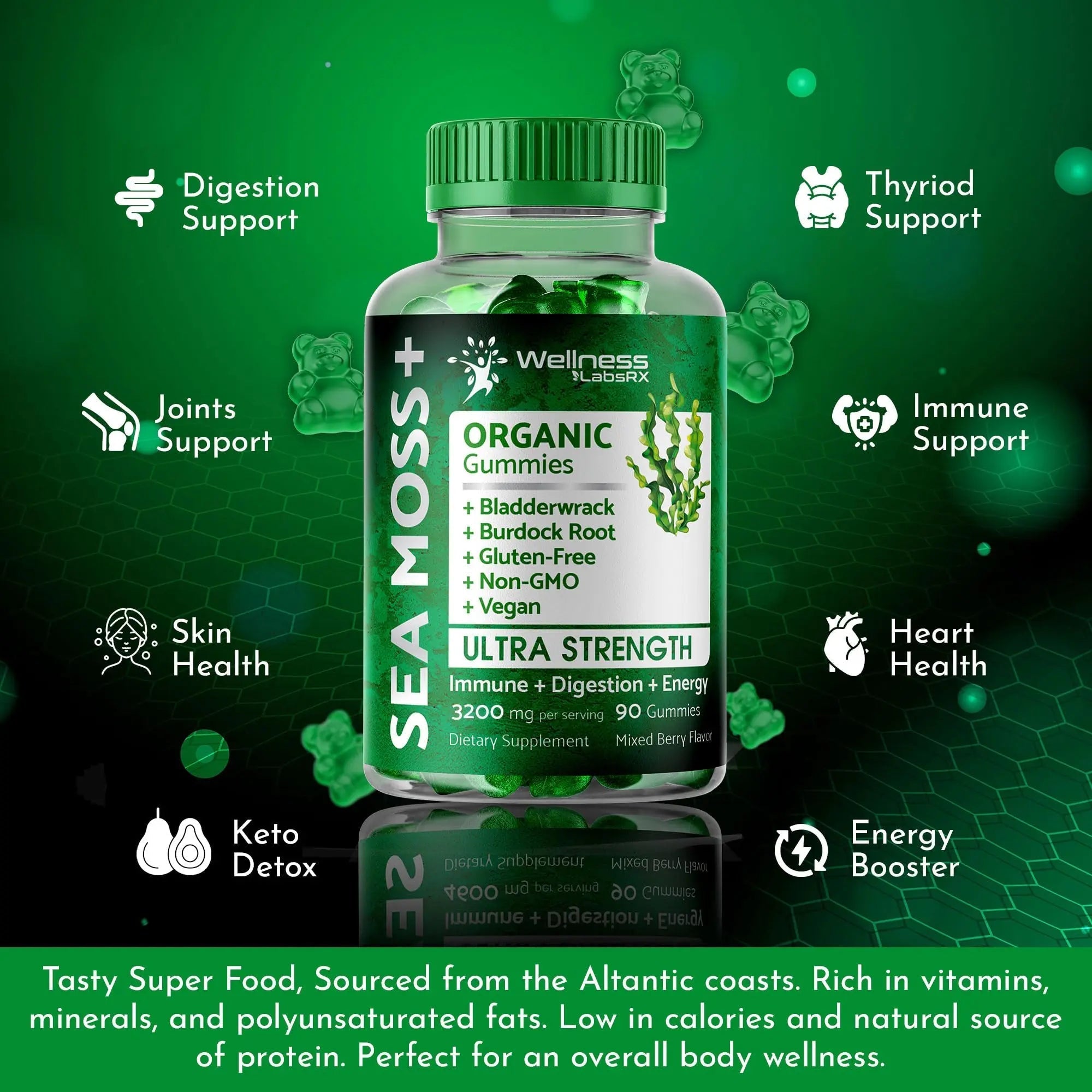 WELLNESS LABSRX Sea Moss Gummies, 3200mg Organic Seamoss, Irish Sea Moss - TrustMedUSA