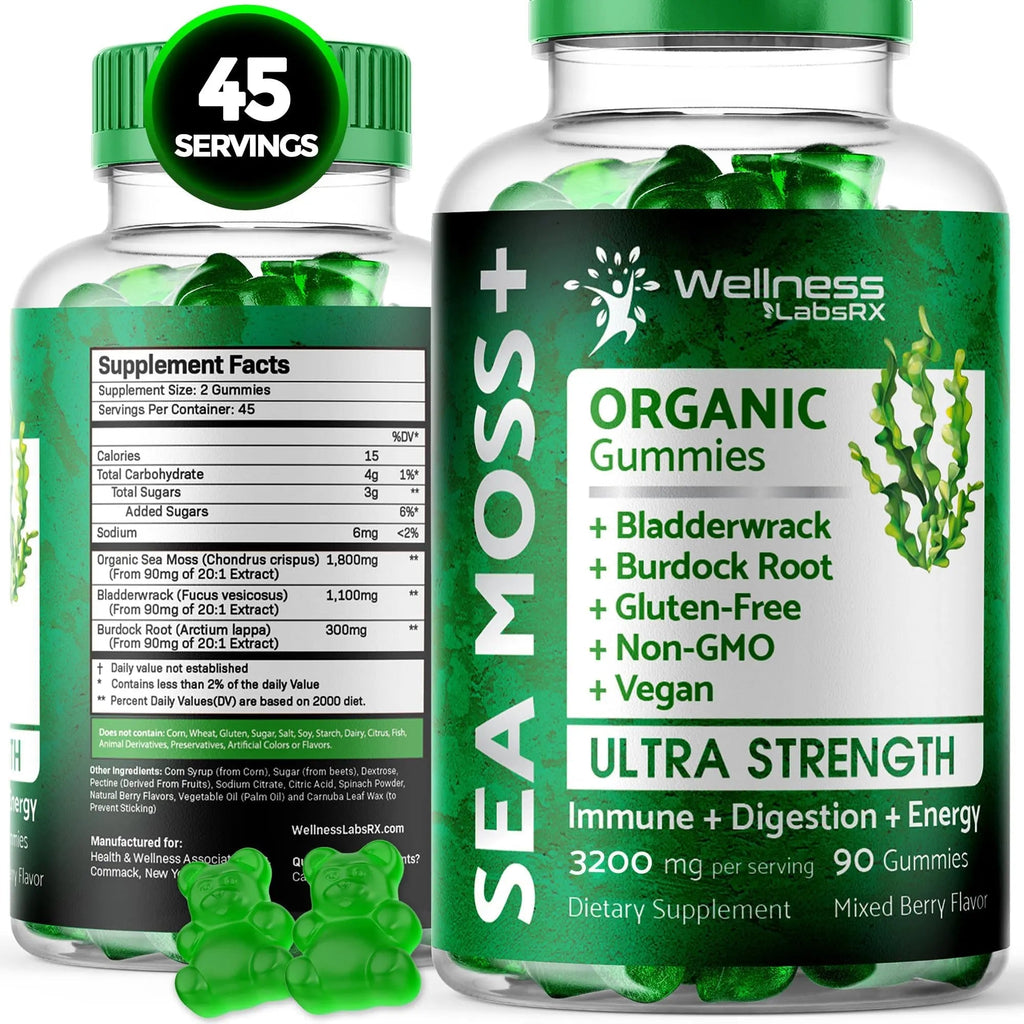 WELLNESS LABSRX Sea Moss Gummies, 3200mg Organic Seamoss, Irish Sea Moss - TrustMedUSA
