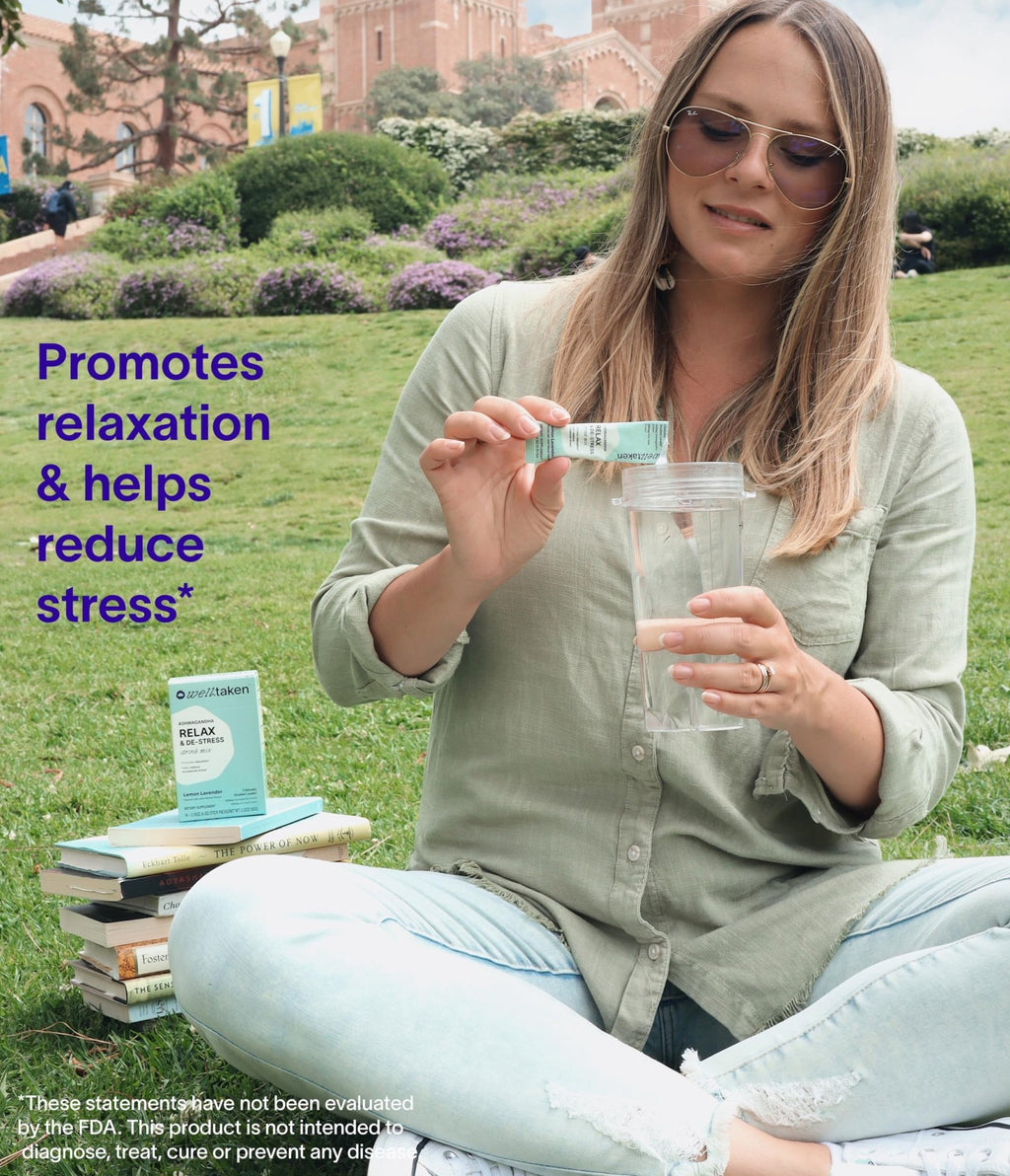 WellTaken Ashwagandha Relax & De-Stress Powder - Lemon Lavender 14ct Box - 600mg Ashwagandha, 200mg L-Theanine, Holy Basil – Supports Stress, Relaxation – Vegan, No Added Sugar - 14 Servings - TrustMedUSA