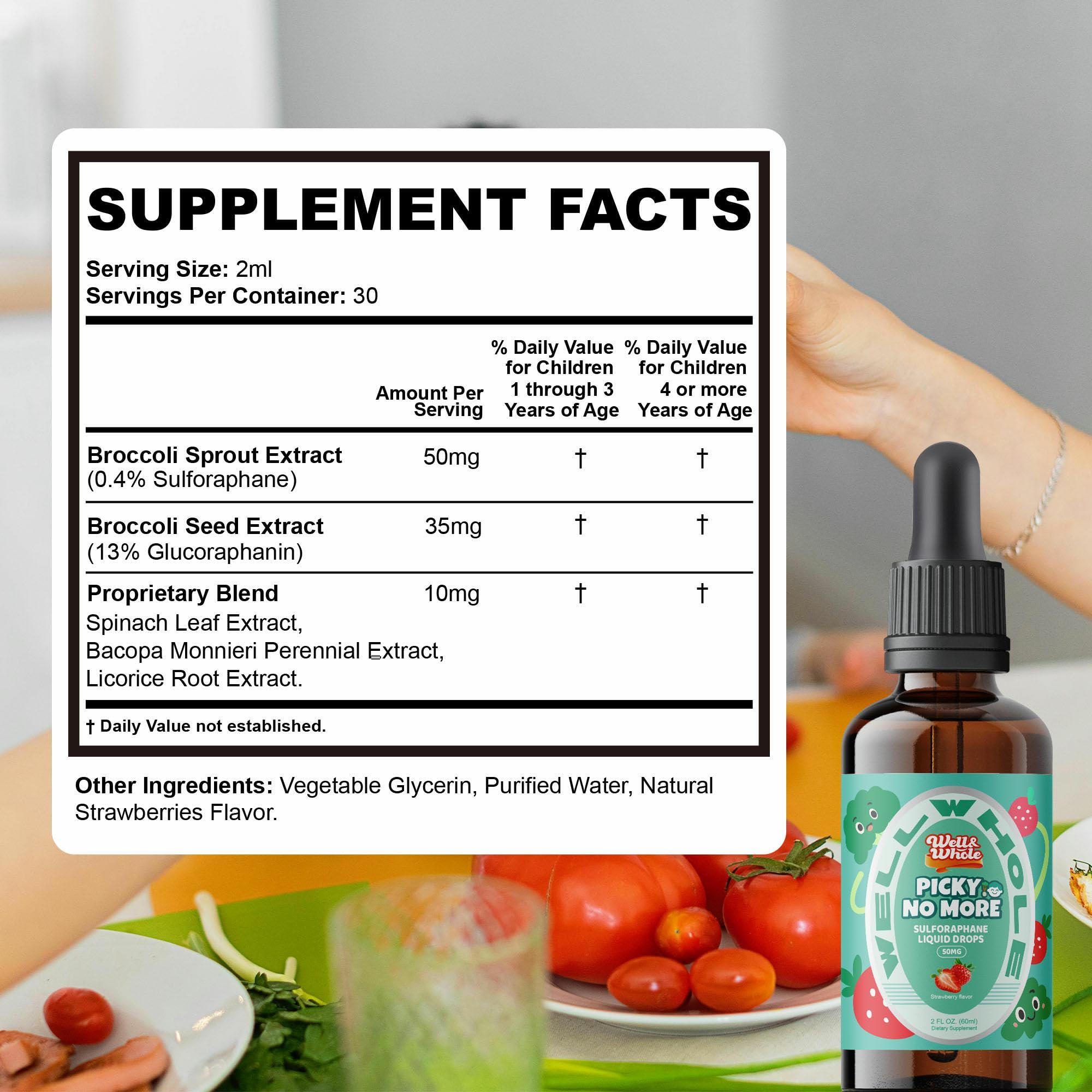 Well&Whole Sulforaphane Kids Liquid Supplement – Pick No More Broccoli Sprout Extract Drops, Hidden Greens for Picky Eaters, Daily Nutrition Support, Sugar-Free, Vegan, 60mL - TrustMedUSA