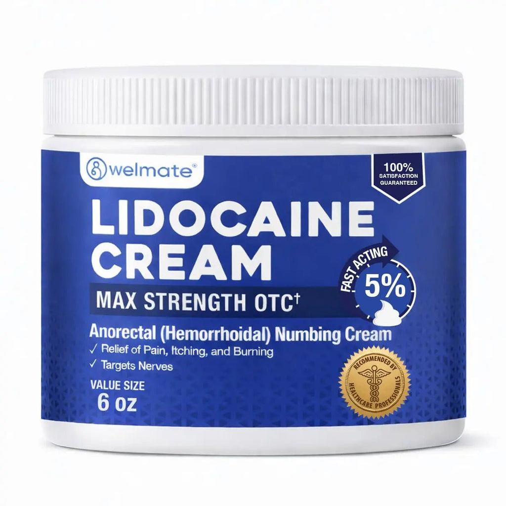 WELMATE 5% Lidocaine Cream for Hemorrhoids, 6 oz Jar – Fast-Acting Lidocaine Numbing Cream & Topical Analgesic Cream for Anorectal Itch Relief - TrustMedUSA