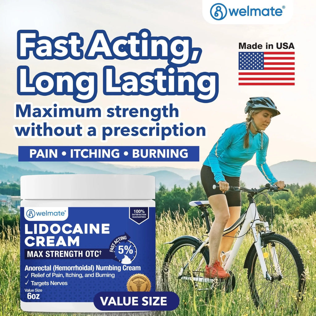 WELMATE 5% Lidocaine Cream for Hemorrhoids, 6 oz Jar – Fast-Acting Lidocaine Numbing Cream & Topical Analgesic Cream for Anorectal Itch Relief - TrustMedUSA