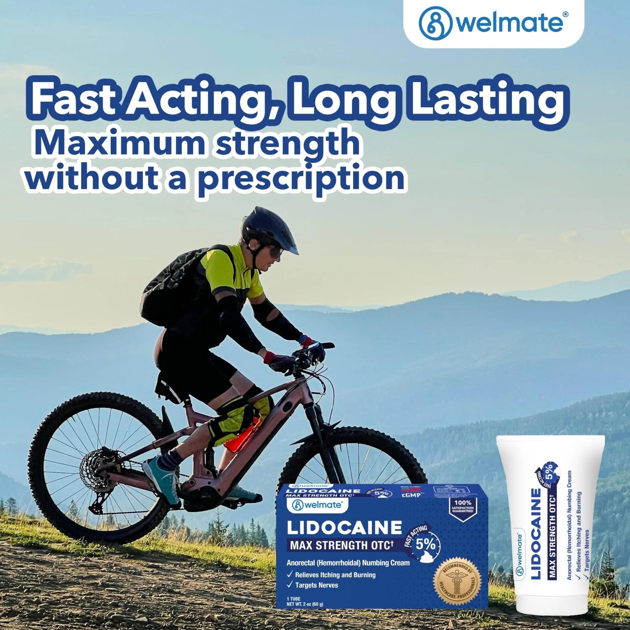 WELMATE 5% Lidocaine Cream for Hemorrhoids – Fast-Acting Lidocaine Numbing Cream & Topical Analgesic Cream for Anorectal Itch Relief, Unscented, Child Resistant Packaging 2 oz (60g) - TrustMedUSA