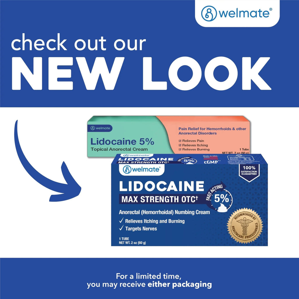 WELMATE 5% Lidocaine Cream for Hemorrhoids – Fast-Acting Lidocaine Numbing Cream & Topical Analgesic Cream for Anorectal Itch Relief, Unscented, Child Resistant Packaging 2 oz (60g) - TrustMedUSA
