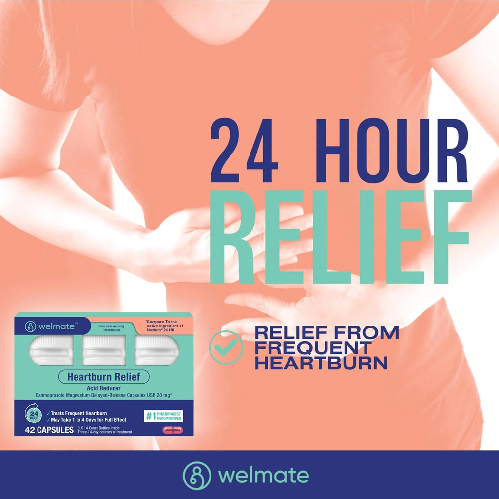 WELMATE Esomeprazole Magnesium 20mg Delayed Release Capsules, 84 Count (2-Pack) – Acid Reducer for Frequent Heartburn & Acid Reflux Relief, 24HR Protection, Digestion Support - TrustMedUSA