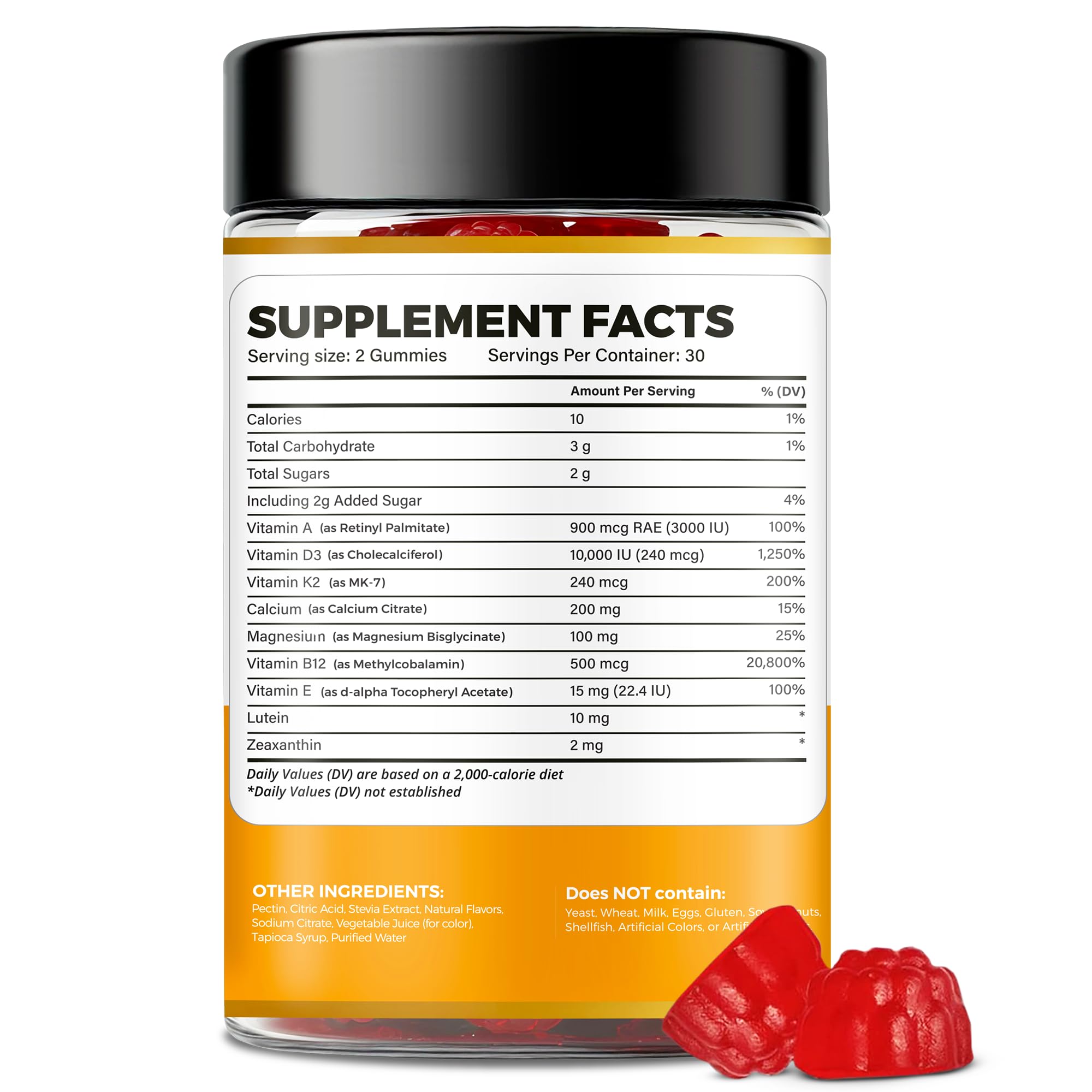 WELVIUM Vitamin D3 K2 Gummies 10000 IU with Magnesium Glycinate, Calcium, B12, K2 MK-7, Vitamins A, E, Lutein, Zeaxanthin - ADK Chewable Supplement for Bone, Eye, Immune Support - D3K2 Gummies - TrustMedUSA
