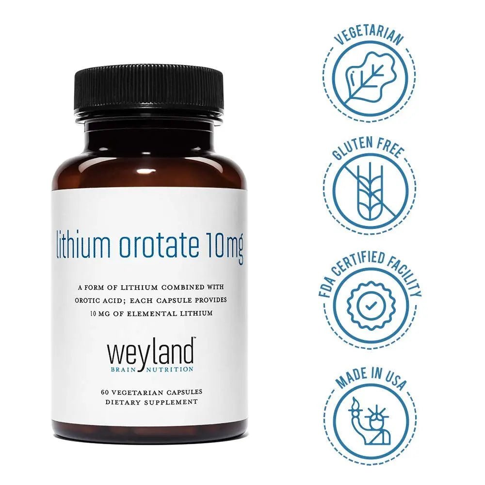 Weyland Brain Nutrition: Lithium Orotate 10mg (1 Bottle), 60 Vegetarian - TrustMedUSA