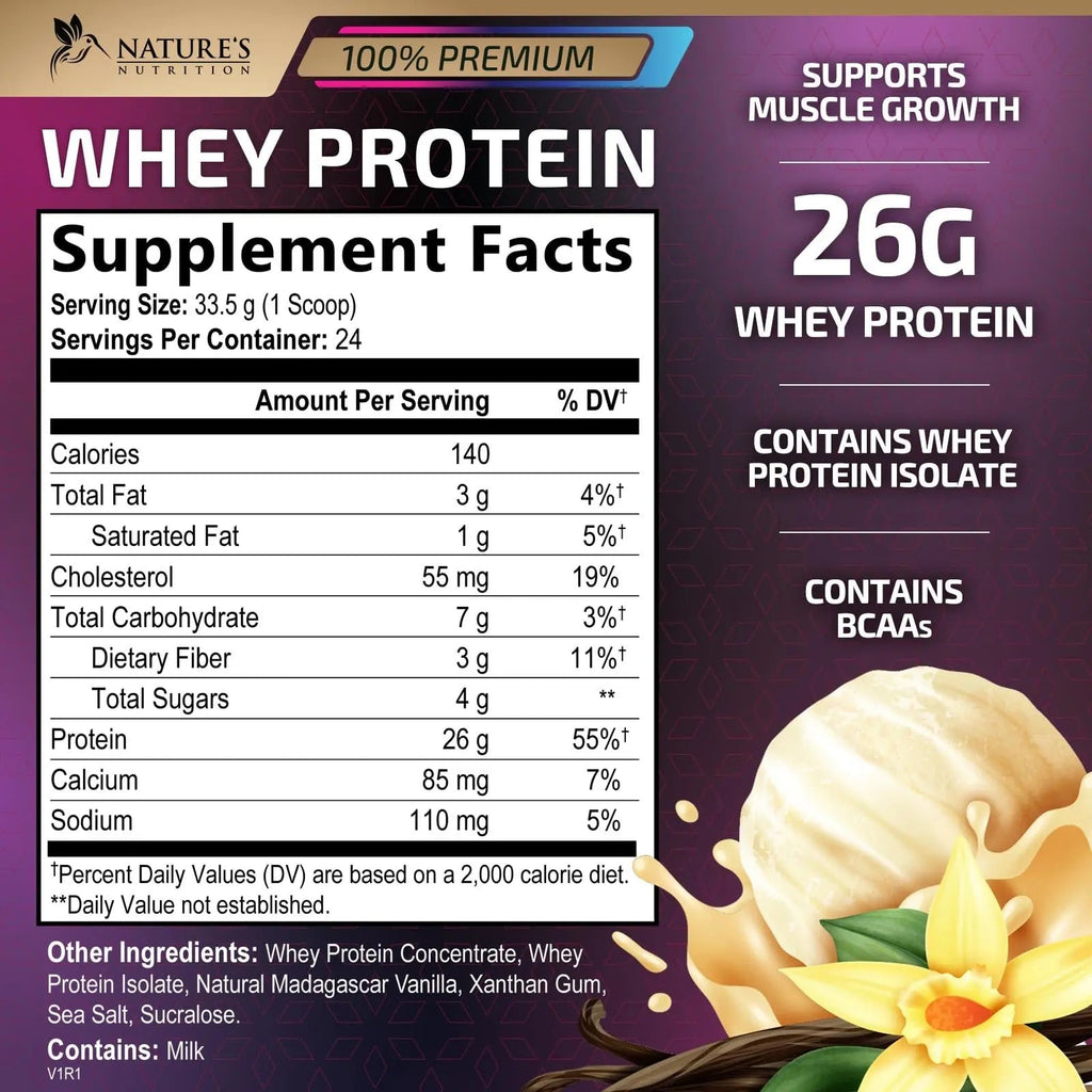 Whey Protein Powder 26g - Vanilla Ice Cream Whey Isolate Protein for Muscle Growth - TrustMedUSA